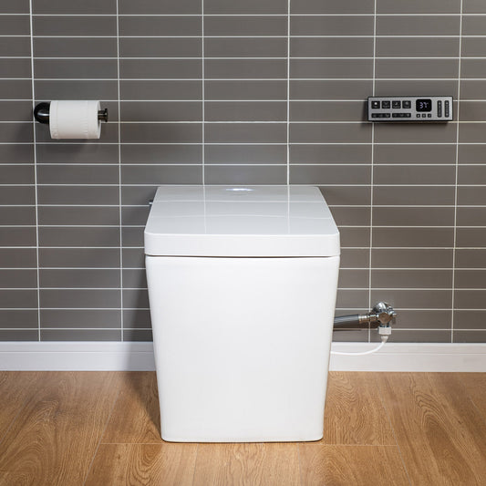 WOODBRIDGE EBT-WH01 One Piece Square Smart Bidet Toilet with Auto Open & Close, Foot Sensor, Auto Flush, Multiple Spray Modes, Heated Seat, Warm Water and Air Dryer, Auto LED Nightlight