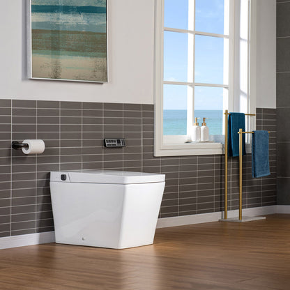 WOODBRIDGE EBT-WH01 One Piece Square Smart Bidet Toilet with Auto Open & Close, Foot Sensor, Auto Flush, Multiple Spray Modes, Heated Seat, Warm Water and Air Dryer, Auto LED Nightlight