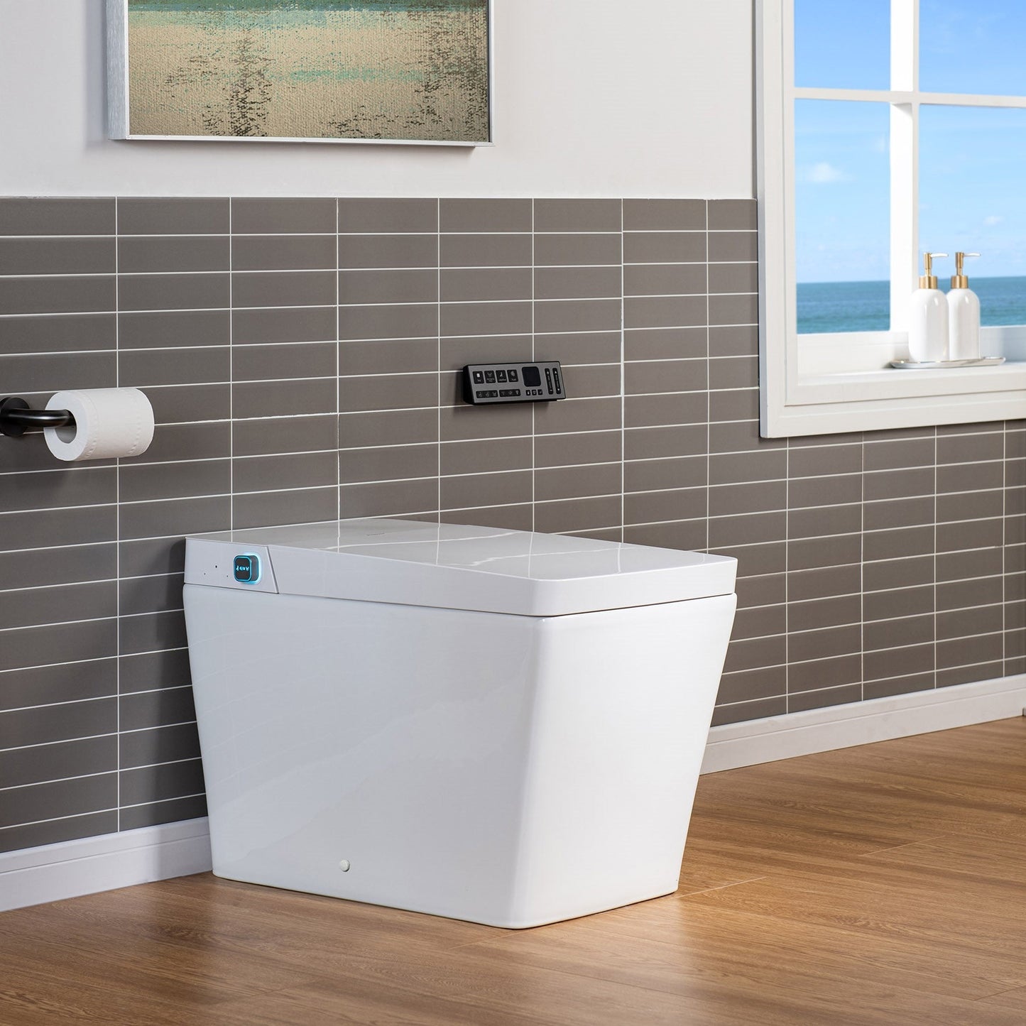 WOODBRIDGE EBT-WH01 One Piece Square Smart Bidet Toilet with Auto Open & Close, Foot Sensor, Auto Flush, Multiple Spray Modes, Heated Seat, Warm Water and Air Dryer, Auto LED Nightlight