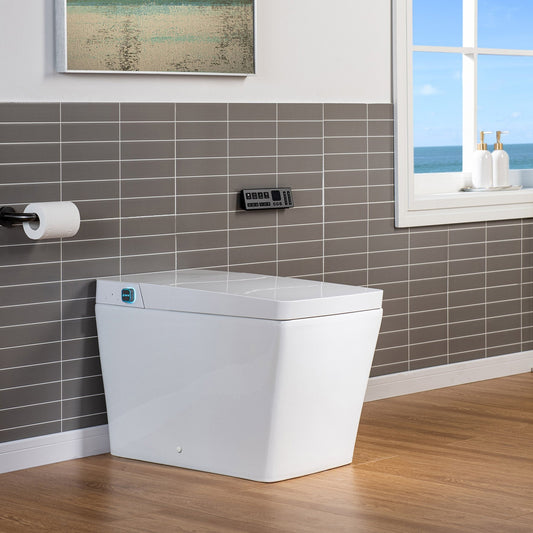 WOODBRIDGE EBT-WH01 One Piece Square Smart Bidet Toilet with Auto Open & Close, Foot Sensor, Auto Flush, Multiple Spray Modes, Heated Seat, Warm Water and Air Dryer, Auto LED Nightlight