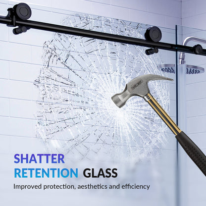 WOODBRIDGE Frameless Single Sliding Shower Doors, 57.5-60" Width x 62"Height with 3/8"(10mm) Clear Tempered Glass, Soft Close System and Explosion-Proof Film