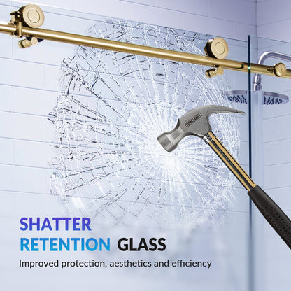 WOODBRIDGE Frameless Single Sliding Shower Doors, 57.5-60" Width x 62"Height with 3/8"(10mm) Clear Tempered Glass, Soft Close System and Explosion-Proof Film