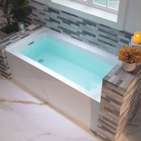 WOODBRIDGE 60" Acrylic Rectangular Alcove Soaking Bathtub in White with Left Drain