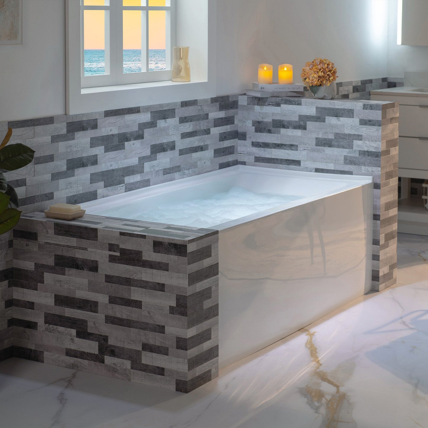 WOODBRIDGE 60" Acrylic Rectangular Alcove Soaking Bathtub in White with Left Drain