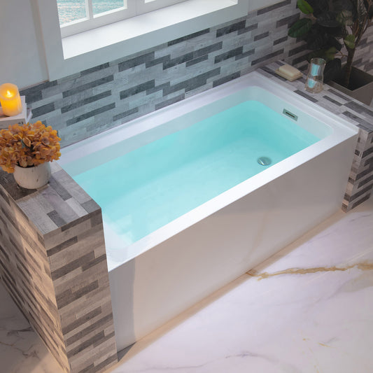 WOODBRIDGE 60" Acrylic Rectangular Alcove Soaking Bathtub in White with Right Drain