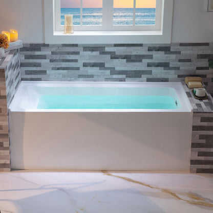 WOODBRIDGE 60" Acrylic Rectangular Alcove Soaking Bathtub in White with Right Drain