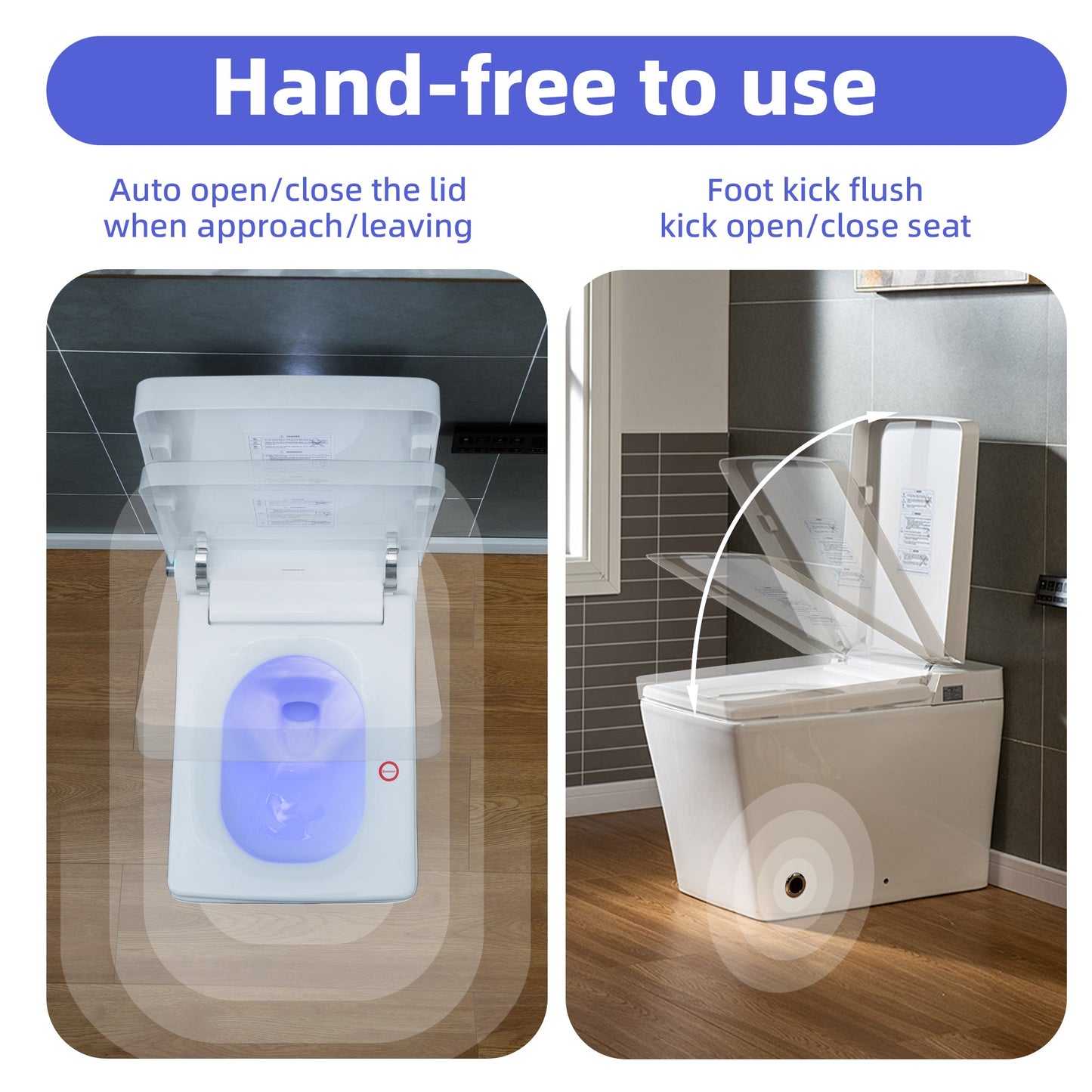 WOODBRIDGE EBT-WH01 One Piece Square Smart Bidet Toilet with Auto Open & Close, Foot Sensor, Auto Flush, Multiple Spray Modes, Heated Seat, Warm Water and Air Dryer, Auto LED Nightlight