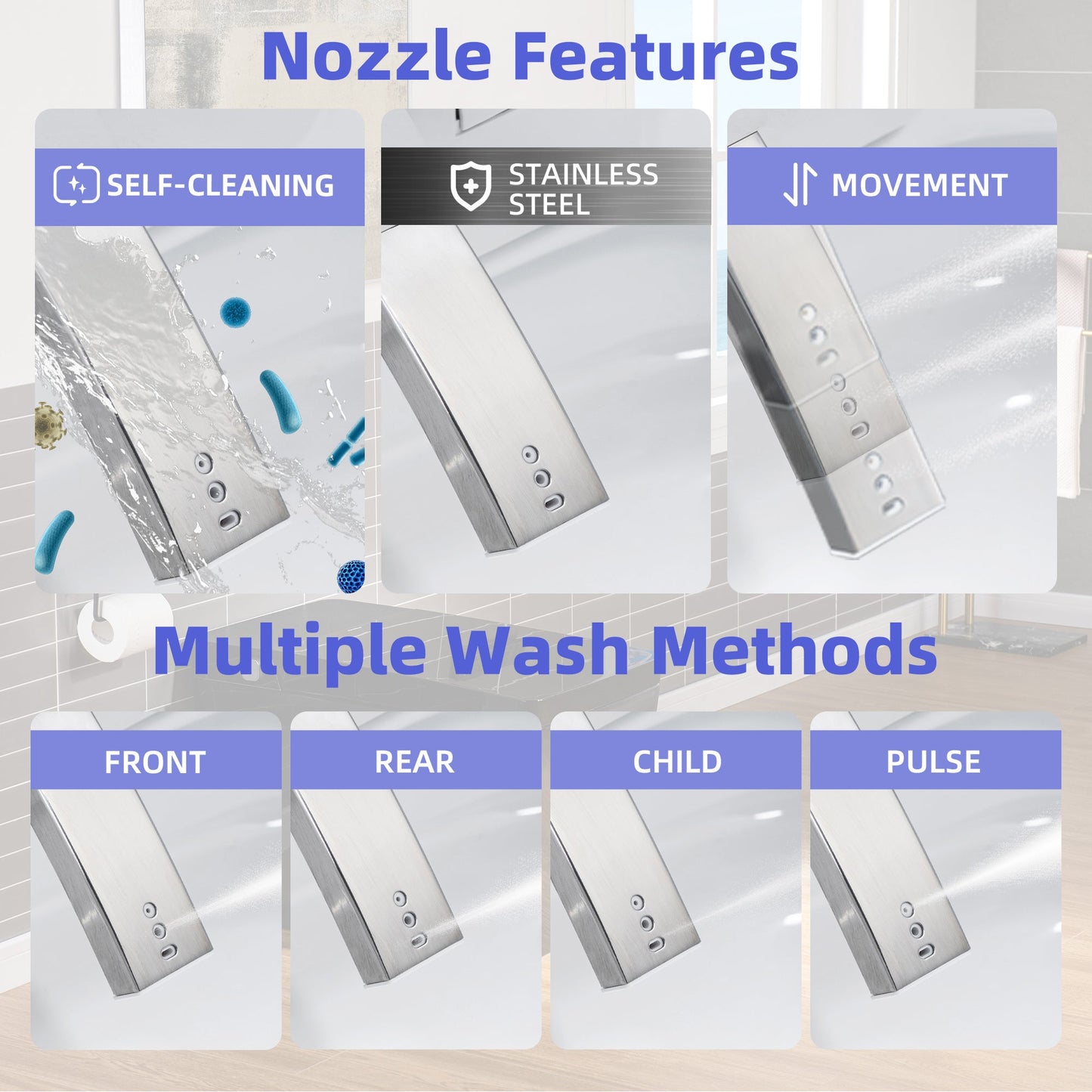 WOODBRIDGE EBT-WH01 One Piece Square Smart Bidet Toilet with Auto Open & Close, Foot Sensor, Auto Flush, Multiple Spray Modes, Heated Seat, Warm Water and Air Dryer, Auto LED Nightlight