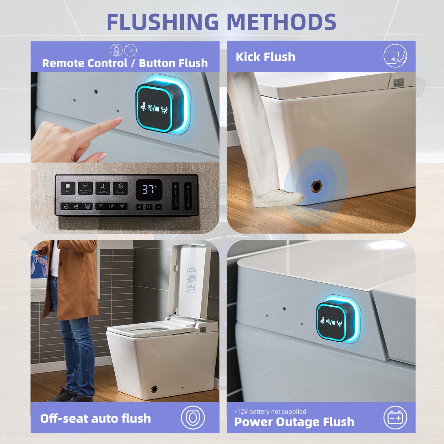 WOODBRIDGE EBT-WH01 One Piece Square Smart Bidet Toilet with Auto Open & Close, Foot Sensor, Auto Flush, Multiple Spray Modes, Heated Seat, Warm Water and Air Dryer, Auto LED Nightlight