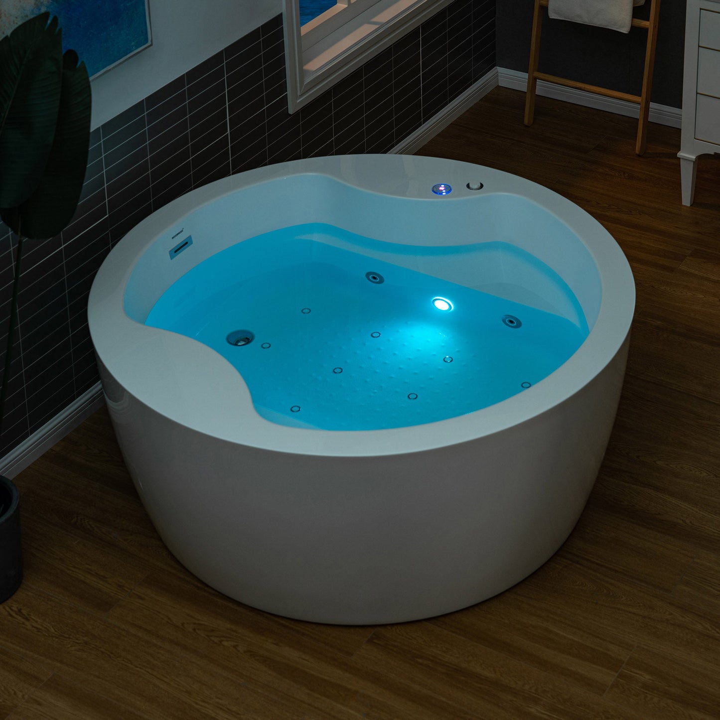 WOODBRIDGE Spacious 59" Whirlpool and Air Bath Heated Soaking Tub with Adjustable Speed Air Blower, LED Control Panel, Integrated Seat