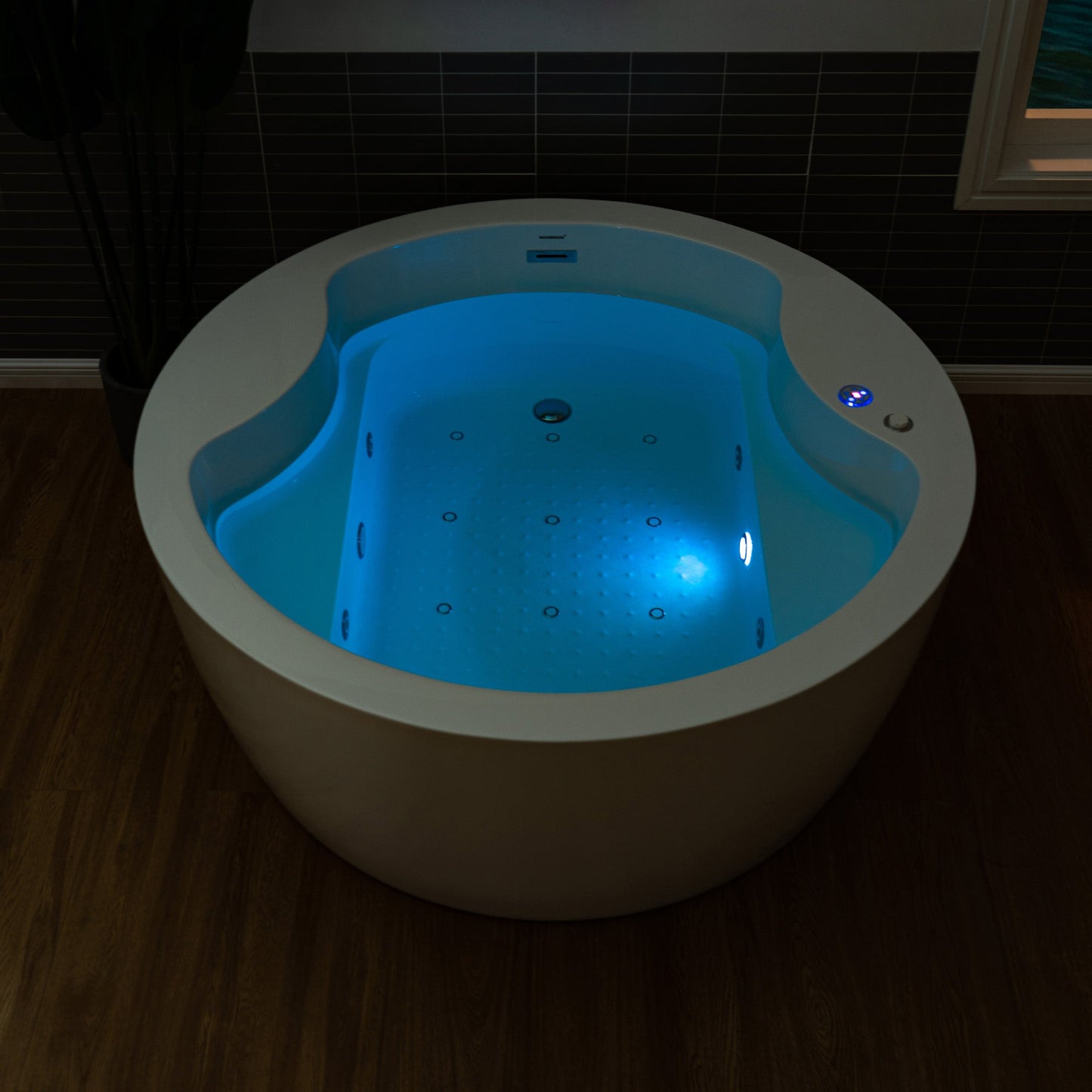 WOODBRIDGE Spacious 59" Whirlpool and Air Bath Heated Soaking Tub with Adjustable Speed Air Blower, LED Control Panel, Integrated Seat