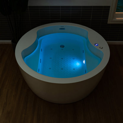 WOODBRIDGE Spacious 59" Whirlpool and Air Bath Heated Soaking Tub with Adjustable Speed Air Blower, LED Control Panel, Integrated Seat