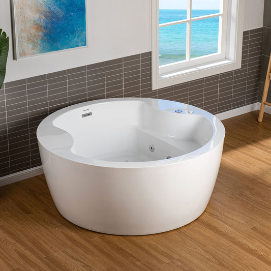 WOODBRIDGE Spacious 59" Whirlpool and Air Bath Heated Soaking Tub with Adjustable Speed Air Blower, LED Control Panel, Integrated Seat
