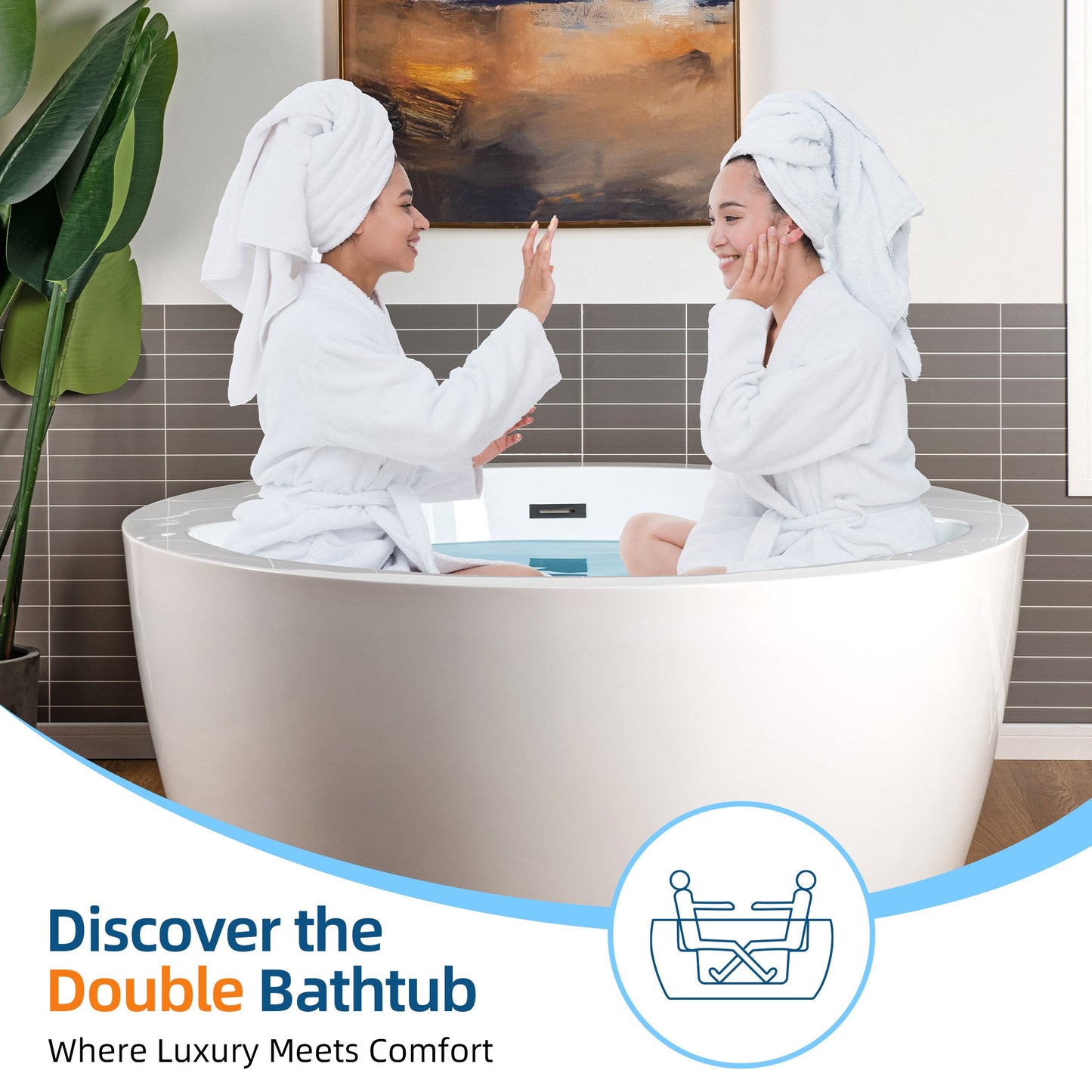 WOODBRIDGE Spacious 59" Whirlpool and Air Bath Heated Soaking Tub with Adjustable Speed Air Blower, LED Control Panel, Integrated Seat