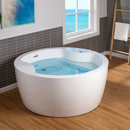 WOODBRIDGE Spacious 59" Whirlpool and Air Bath Heated Soaking Tub with Adjustable Speed Air Blower, LED Control Panel, Integrated Seat