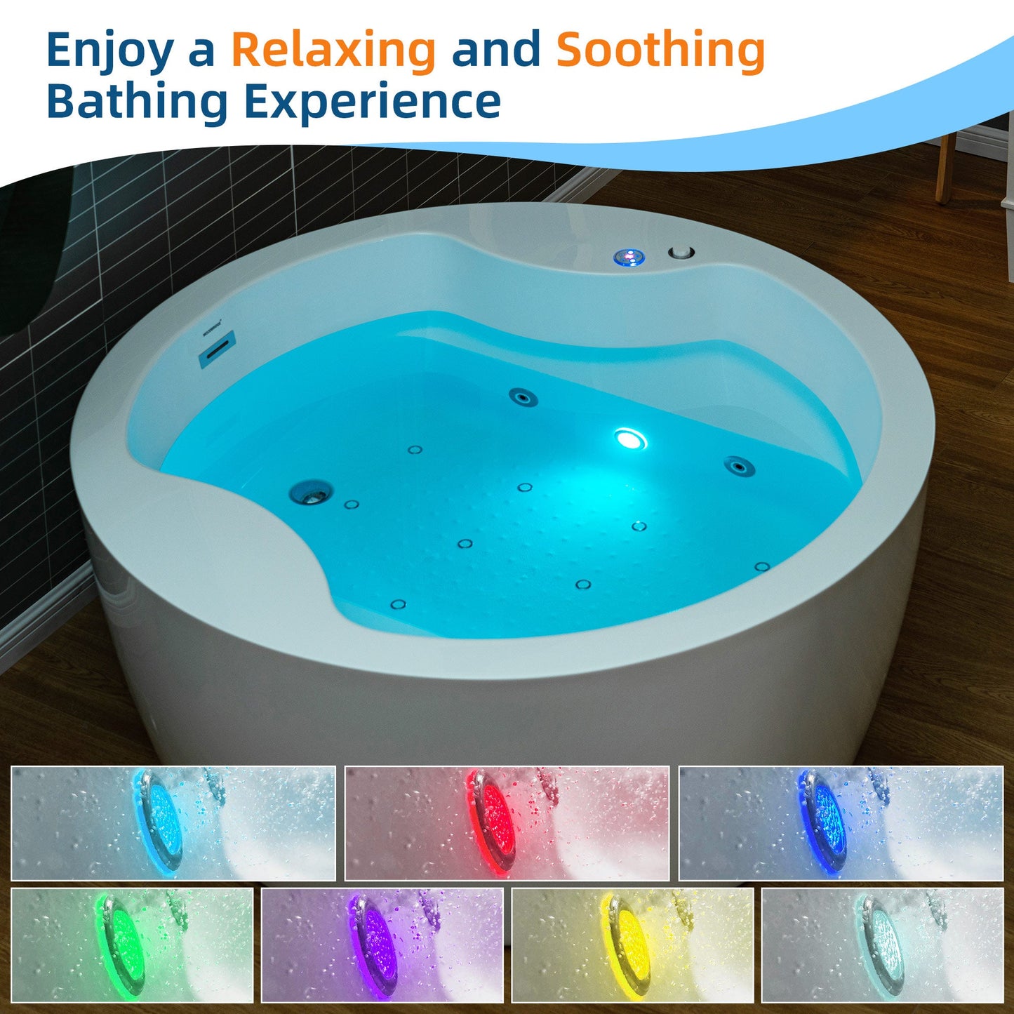 WOODBRIDGE Spacious 59" Whirlpool and Air Bath Heated Soaking Tub with Adjustable Speed Air Blower, LED Control Panel, Integrated Seat