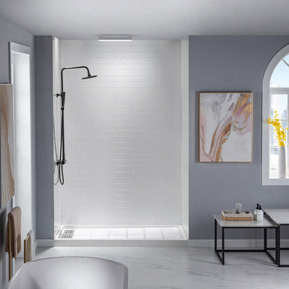 WOODBRIDGE Solid Surface 60" W x 96" H Tile Tub and Shower Wall Panel Surround, Quick Install, Cuttable, Staggered Brick Pattern