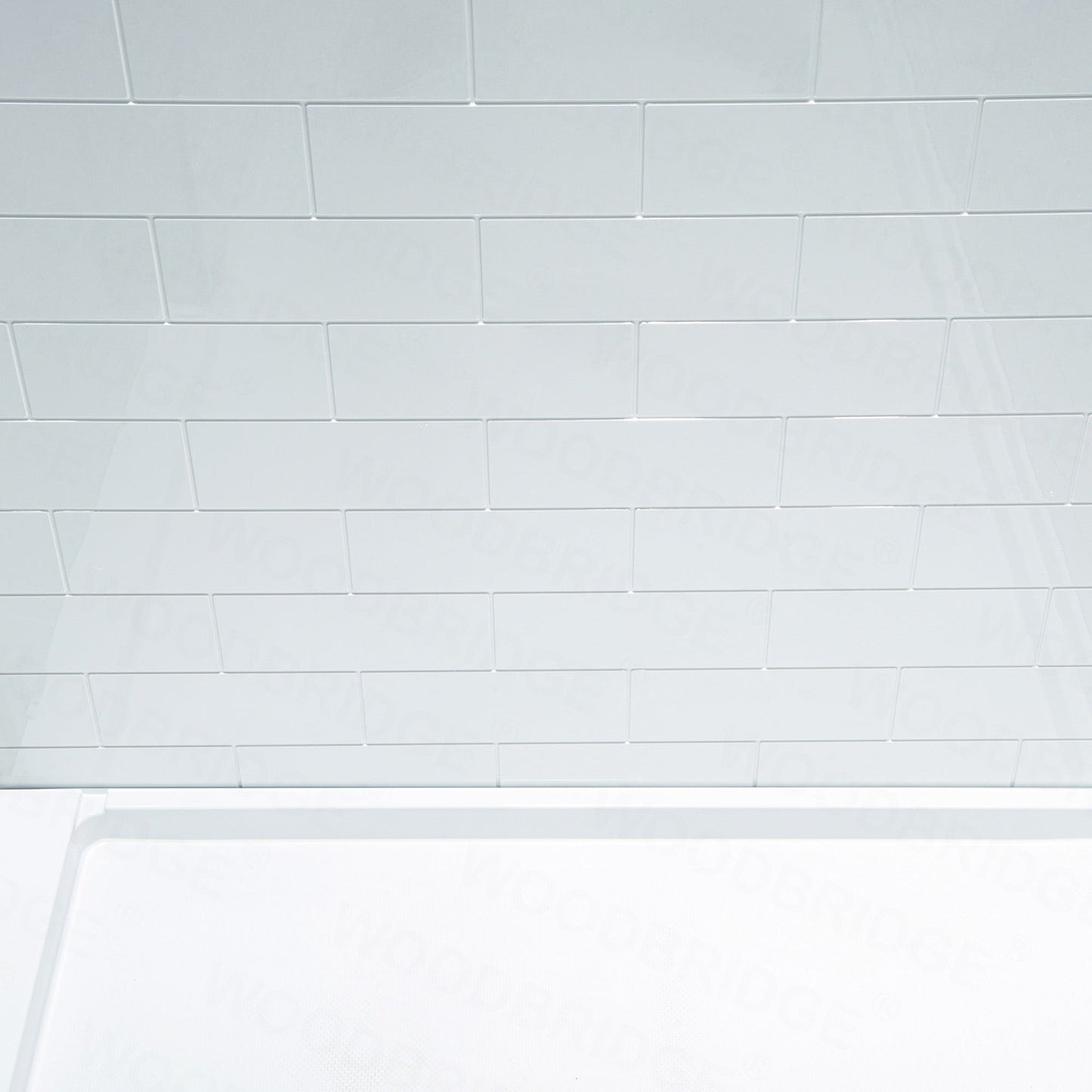 WOODBRIDGE Solid Surface 60" W x 96" H Tile Tub and Shower Wall Panel Surround, Quick Install, Cuttable, Staggered Brick Pattern