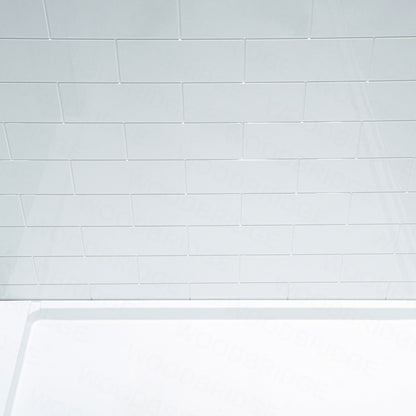 WOODBRIDGE Solid Surface 60" W x 96" H Tile Tub and Shower Wall Panel Surround, Quick Install, Cuttable, Staggered Brick Pattern