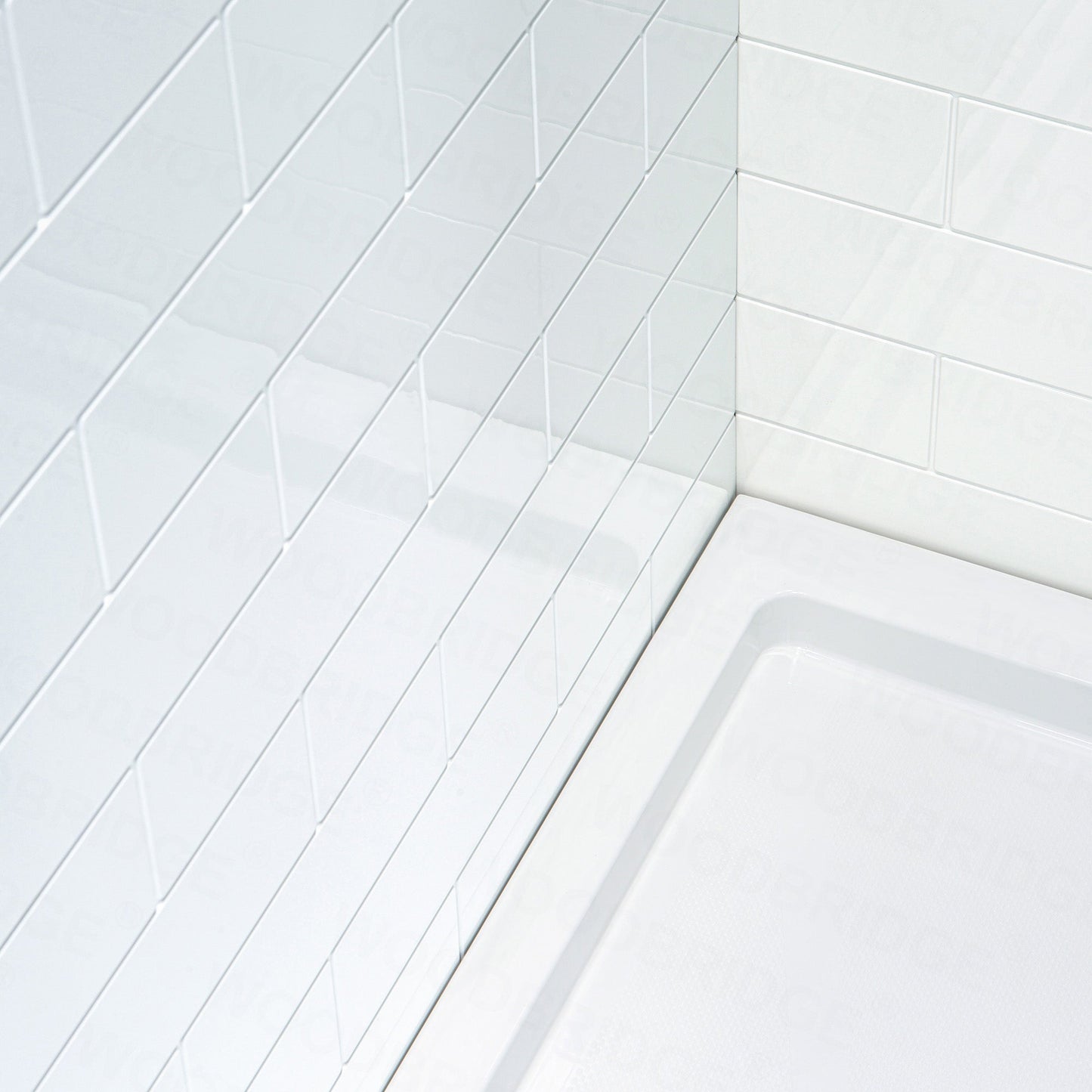 WOODBRIDGE Solid Surface 60" W x 96" H Tile Tub and Shower Wall Panel Surround, Quick Install, Cuttable, Staggered Brick Pattern