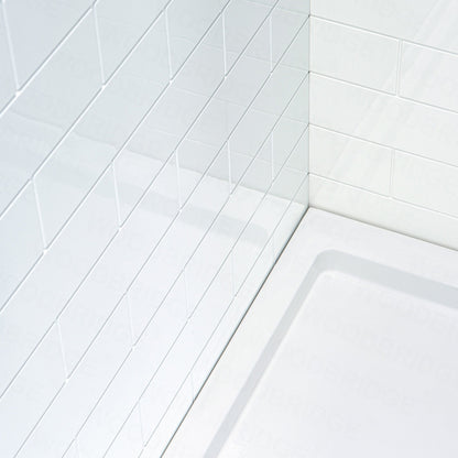 WOODBRIDGE Solid Surface 60" W x 96" H Tile Tub and Shower Wall Panel Surround, Quick Install, Cuttable, Staggered Brick Pattern
