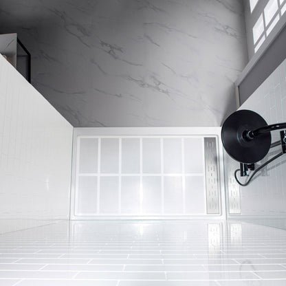 WOODBRIDGE Solid Surface 60" W x 96" H Tile Tub and Shower Wall Panel Surround, Quick Install, Cuttable, Staggered Brick Pattern