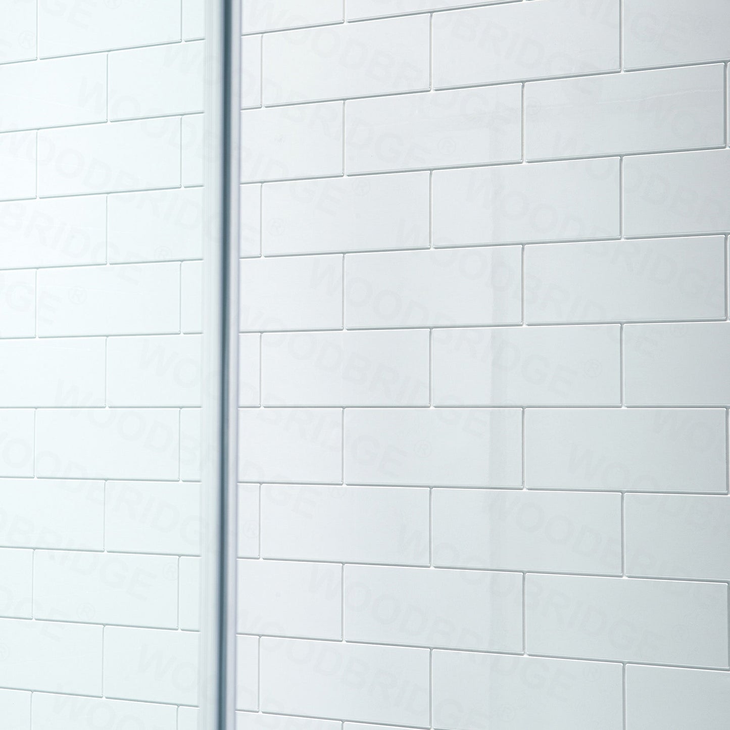 WOODBRIDGE Solid Surface 60" W x 96" H Tile Tub and Shower Wall Panel Surround, Quick Install, Cuttable, Staggered Brick Pattern
