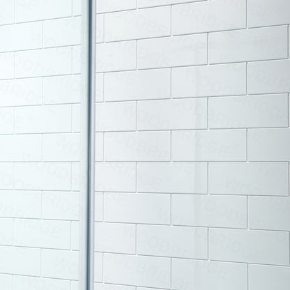 WOODBRIDGE Solid Surface 60" W x 96" H Tile Tub and Shower Wall Panel Surround, Quick Install, Cuttable, Staggered Brick Pattern