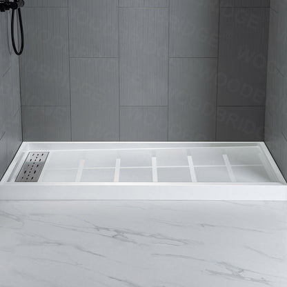 Best Seller WOODBRIDGE Solid Surface 60" W x 96" H Tile Tub and Shower Wall Panel Surround, Quick Install, Cuttable, Stacked Block in a Staggered Vertical Pattern