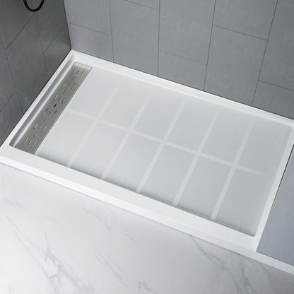 Best Seller WOODBRIDGE Solid Surface 60" W x 96" H Tile Tub and Shower Wall Panel Surround, Quick Install, Cuttable, Stacked Block in a Staggered Vertical Pattern