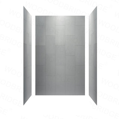 Best Seller WOODBRIDGE Solid Surface 60" W x 96" H Tile Tub and Shower Wall Panel Surround, Quick Install, Cuttable, Stacked Block in a Staggered Vertical Pattern