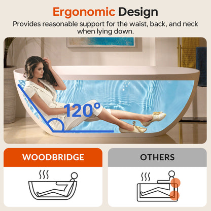 WOODBRIDGE 61-1/4" L x 30-3/4" W Stone Resin Luxury Contemporary Solid Surface Freestanding Soaking Bathtub