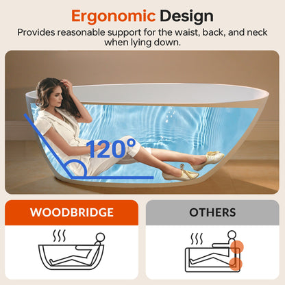 WOODBRIDGE 58-5/8" L x 29-1/8" W Luxury Contemporary Solid Surface Stone Resin Freestanding Bathtub