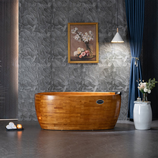 WOODBRIDGE 59" Freestanding Handcrafted Natural Wood Soaking Bathtub