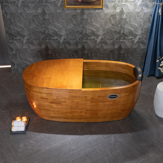 WOODBRIDGE 59" Freestanding Handcrafted Natural Wood Soaking Bathtub