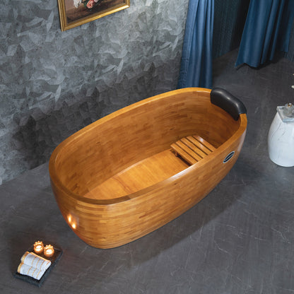 WOODBRIDGE 59" Freestanding Handcrafted Natural Wood Soaking Bathtub