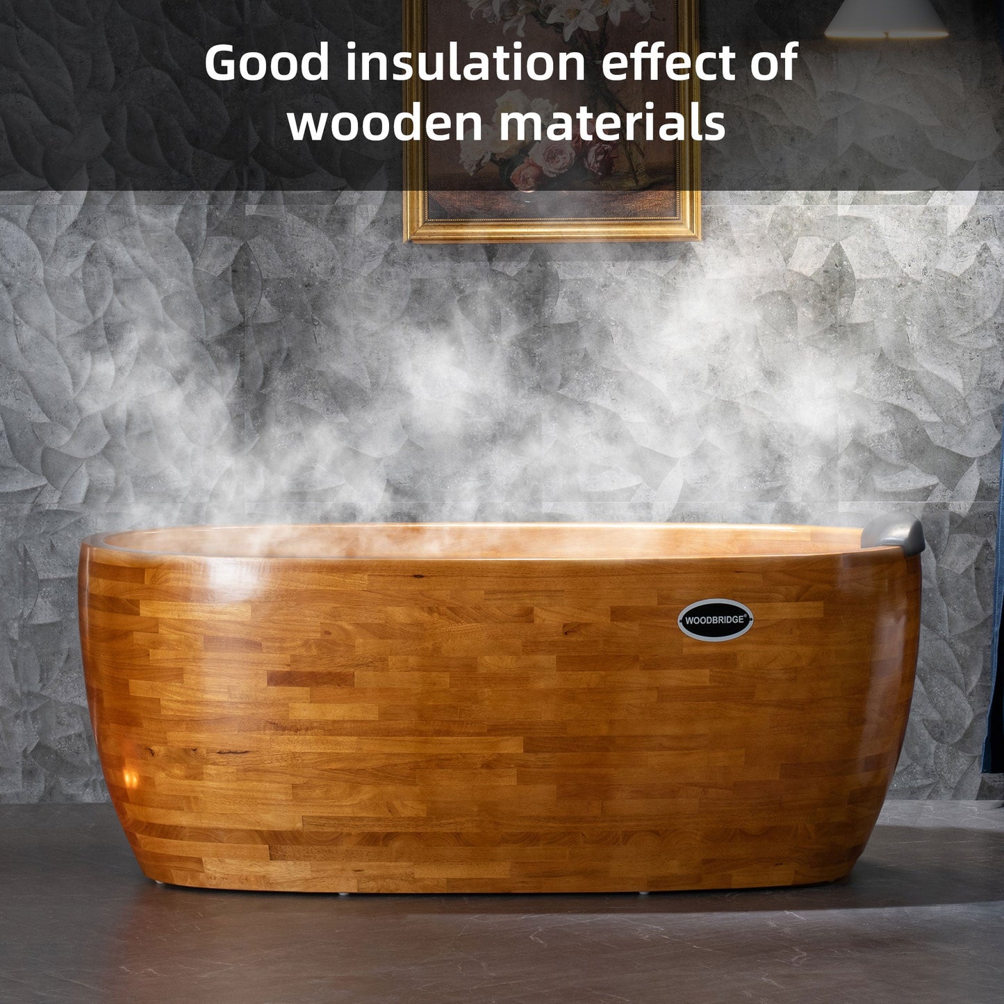 WOODBRIDGE 59" Freestanding Handcrafted Natural Wood Soaking Bathtub