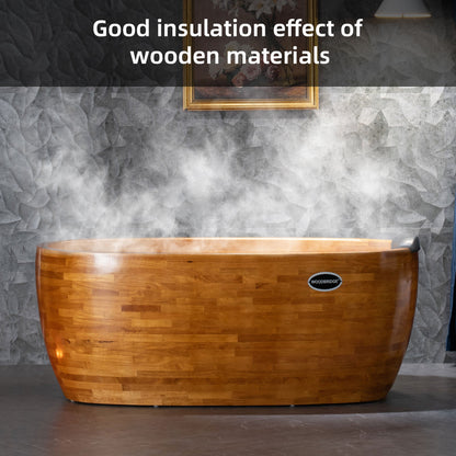 WOODBRIDGE 59" Freestanding Handcrafted Natural Wood Soaking Bathtub