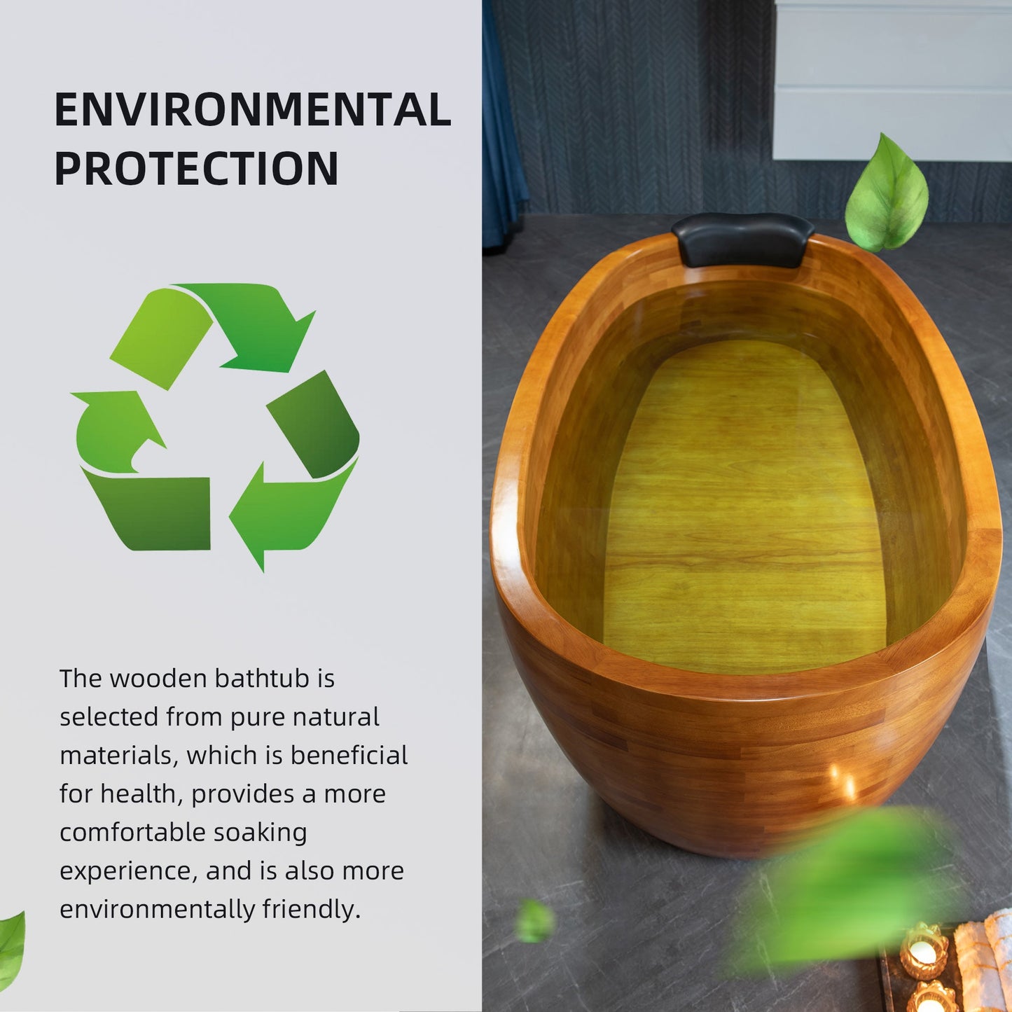 WOODBRIDGE 59" Freestanding Handcrafted Natural Wood Soaking Bathtub