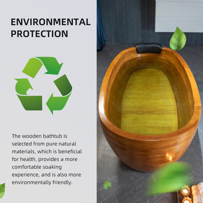 WOODBRIDGE 59" Freestanding Handcrafted Natural Wood Soaking Bathtub