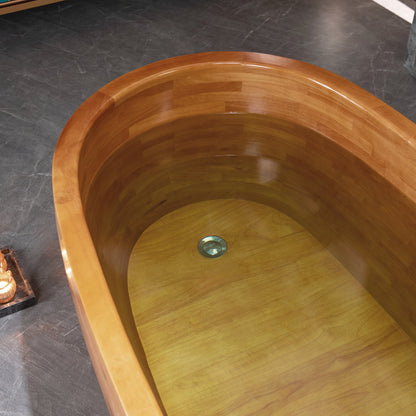 WOODBRIDGE 59" Freestanding Handcrafted Natural Wood Soaking Bathtub