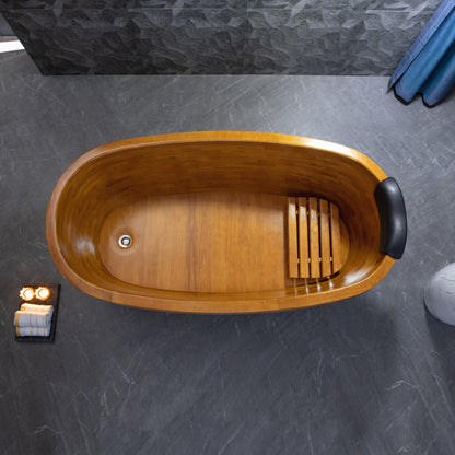 WOODBRIDGE 59" Freestanding Handcrafted Natural Wood Soaking Bathtub