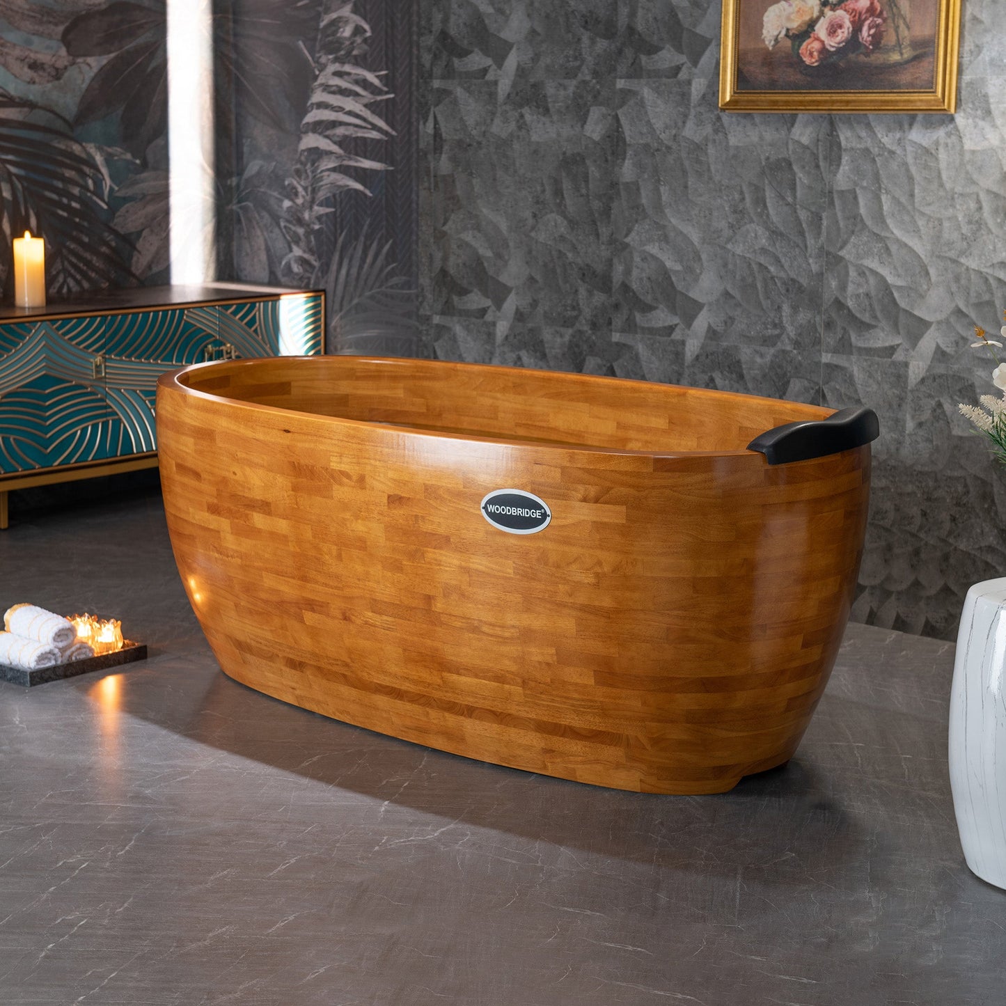 WOODBRIDGE 59" Freestanding Handcrafted Natural Wood Soaking Bathtub