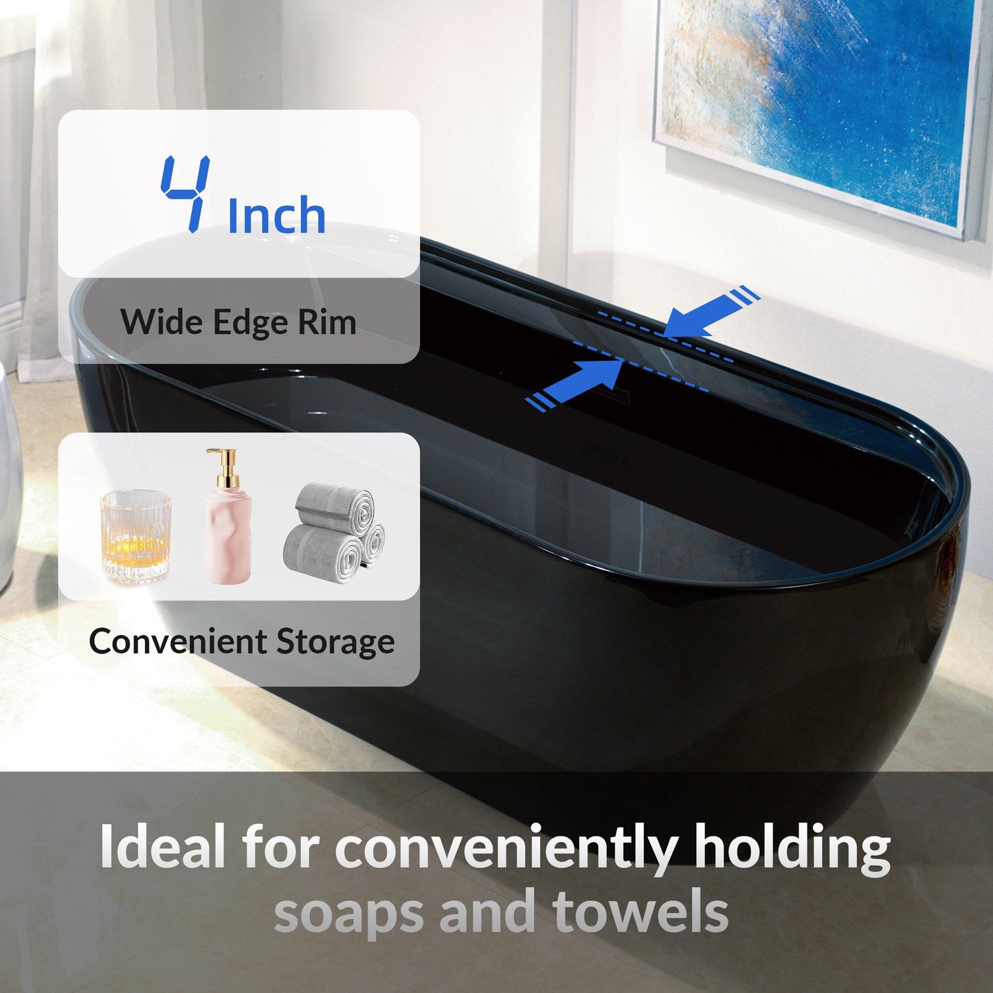 WOODBRIDGE 72" L x 35-3/8" W Freestanding Contemporary Acrylic Soaking Bathtub
