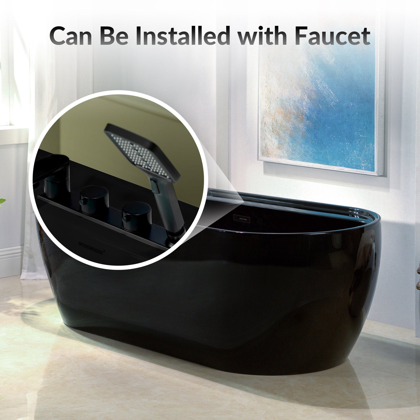 WOODBRIDGE 72" L x 35-3/8" W Freestanding Contemporary Acrylic Soaking Bathtub