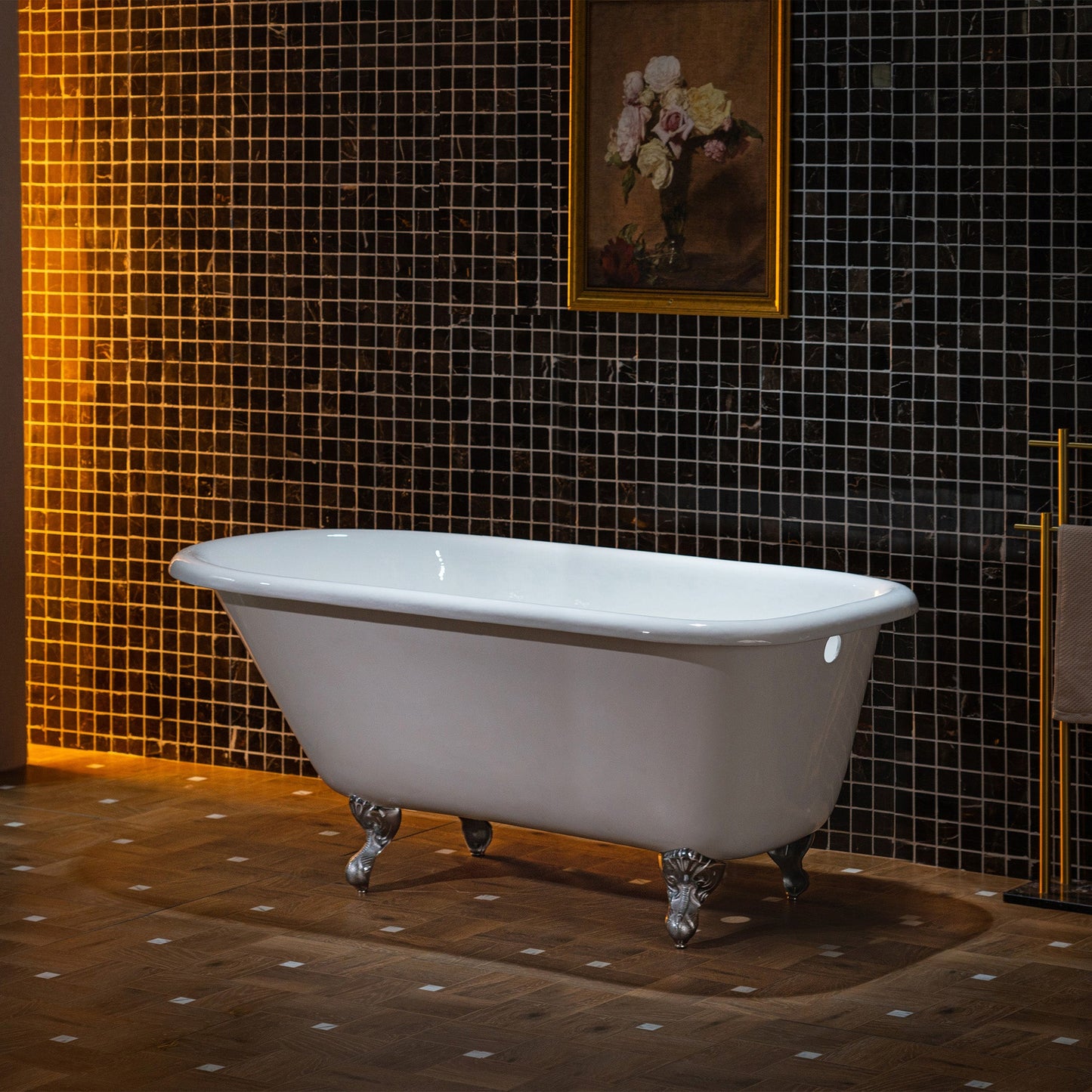 WOODBRIDGE 60" Enameled Cast Iron Roll Top Clawfoot Bathtub