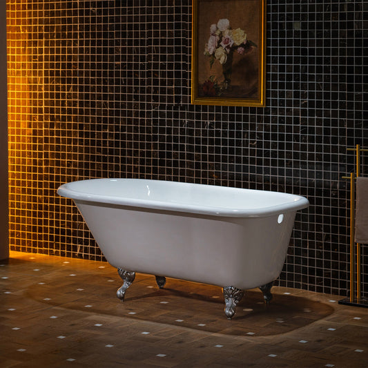 WOODBRIDGE 60" Enameled Cast Iron Roll Top Clawfoot Bathtub