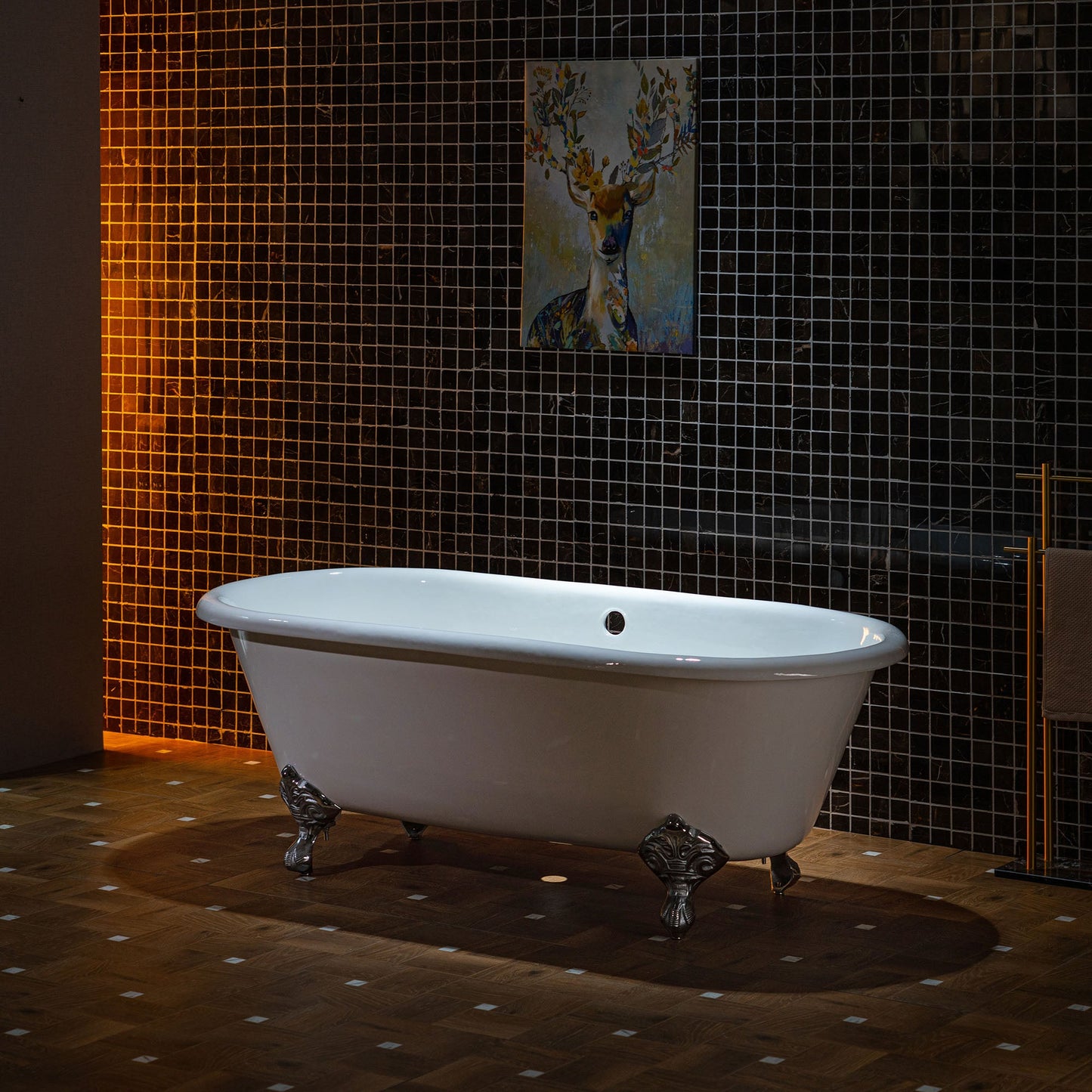 WOODBRIDGE 66" Enameled Cast Iron Double Ended Clawfoot Bathtub with Chrome Iron Feet, White, TC0066