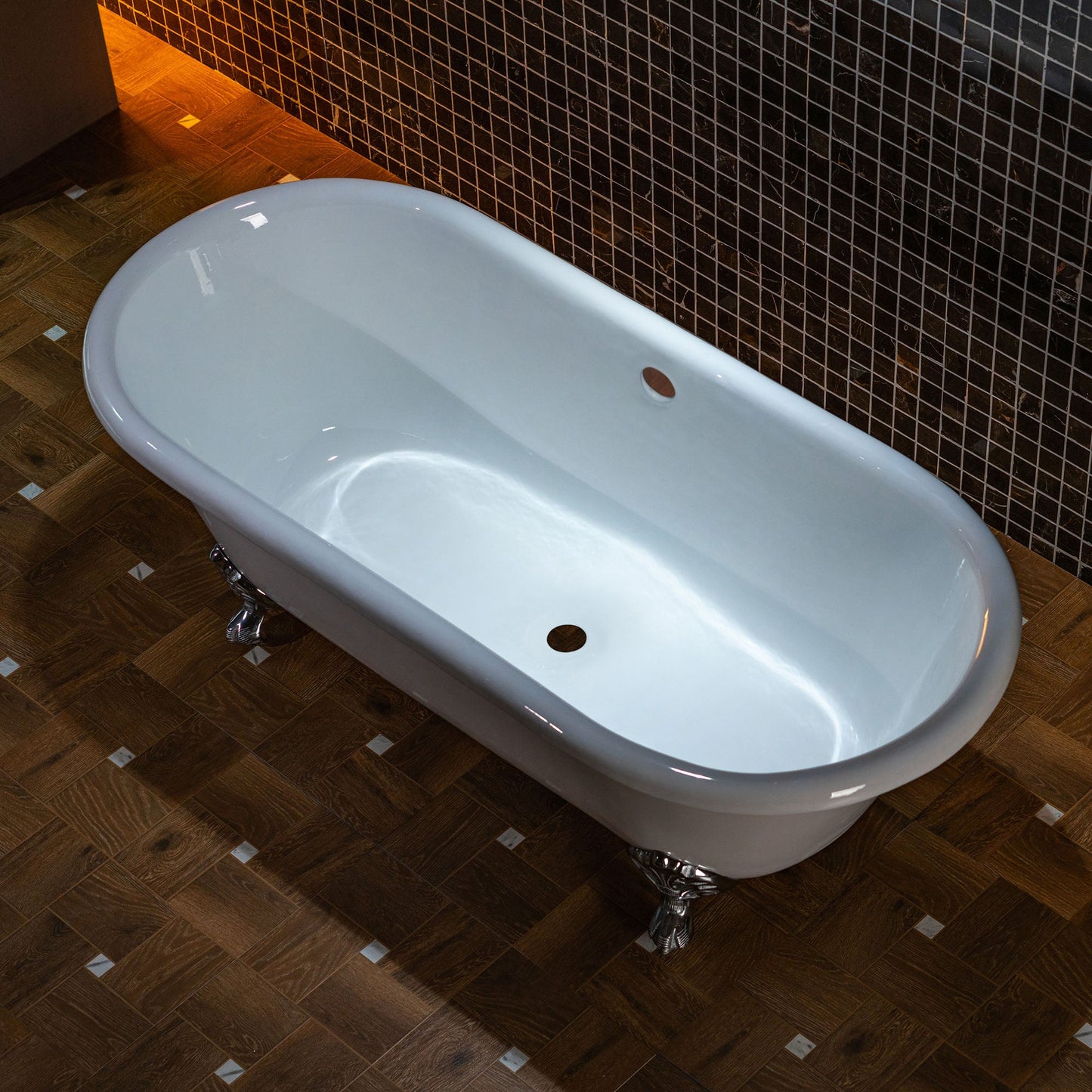 WOODBRIDGE 66" Enameled Cast Iron Double Ended Clawfoot Bathtub with Chrome Iron Feet, White, TC0066