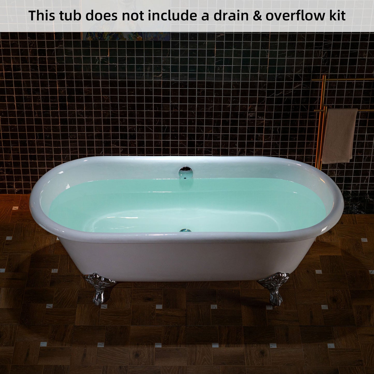 WOODBRIDGE 66" Enameled Cast Iron Double Ended Clawfoot Bathtub with Chrome Iron Feet, White, TC0066